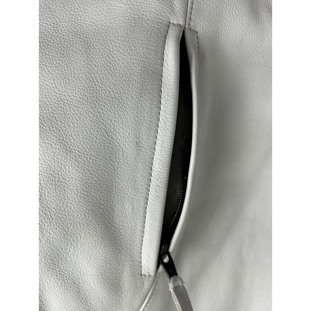 Power Trip Women's Leather Zip Up Motorcycle Jacket Large Cream/Silver Grey - Picture 10 of 16